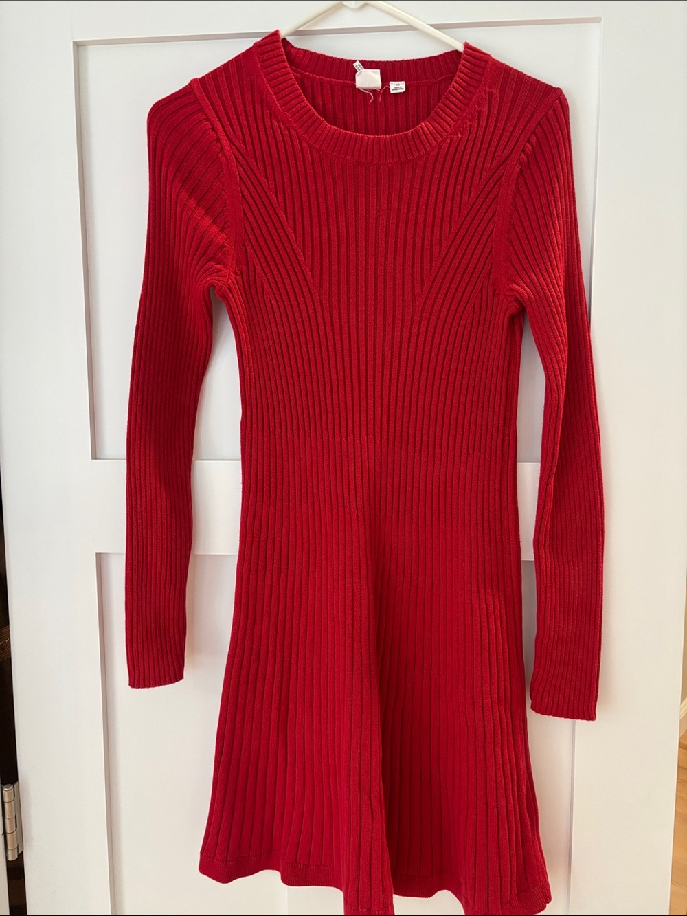 GAP Red Ribbed Long-Sleeve Midi Dress